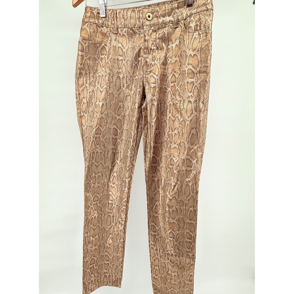 Beautiful Chico's Snakeskin Print Pants Trousers Tan Brown‎ Gold Animal Sz 0